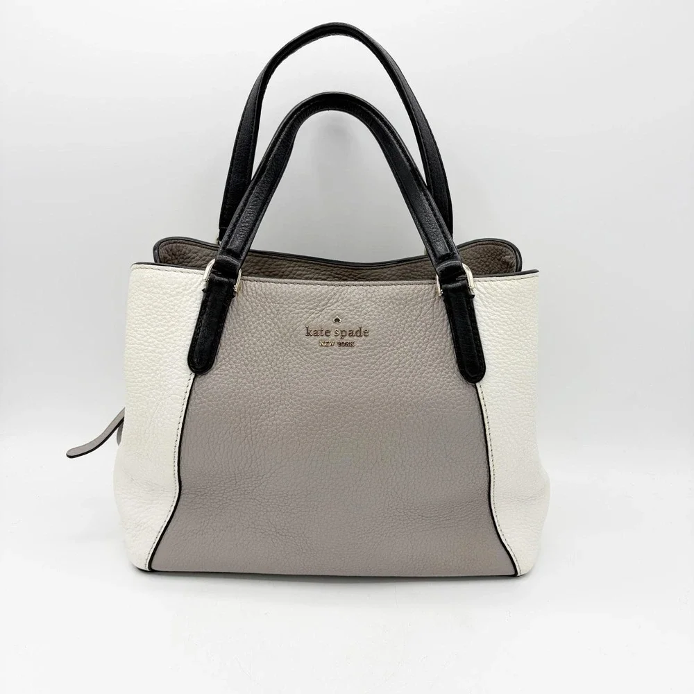 Kate Spade Purse Tote Bag Medium Gray Colorblock Leather Top Handle Handbag